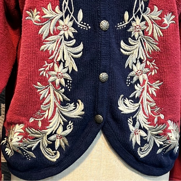 VINTAGE 90s Brooks Brother knit cardigan sweater button front gold scroll floral - Picture 6 of 14